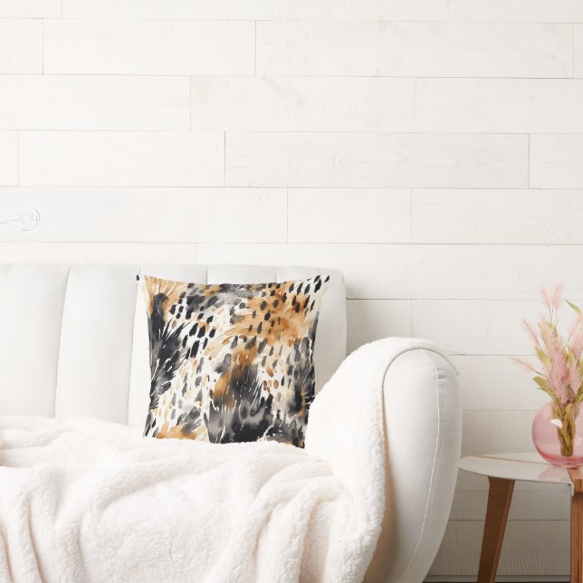 Vild Black Cream Leopard Animal Print Kudde (Soffa)