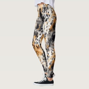 Vild Black Cream Leopard Animal Print Leggings