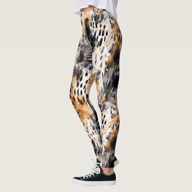 Vild Black Cream Leopard Animal Print Leggings (Vänster)