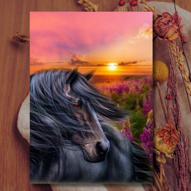 Vild Black Stallion Mustang Horse Fantasy Card Hälsningskort (Skapare uppladdad)