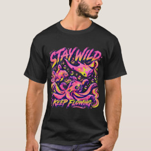Vild Blir Flytande Bläckfisk Fisk Neon Hav Odjur T Shirt
