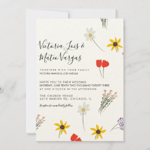 Vild Blomma Blomster Grönska Bröllop Beige Inbjudningar