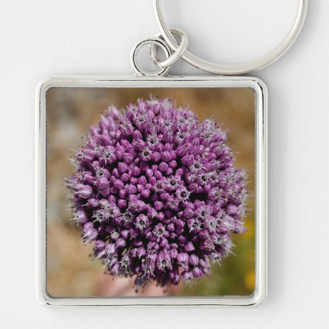 Vild blomma fyrkantig silverfärgad nyckelring (Framsidan)