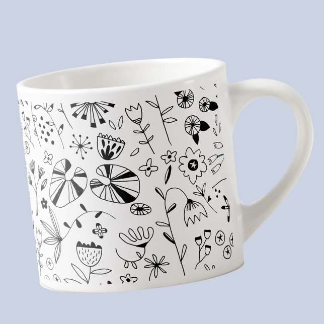 Vild - blomma, monokrom modern espressomugg (Wildflower modern ink drawings black and white espresso cup)