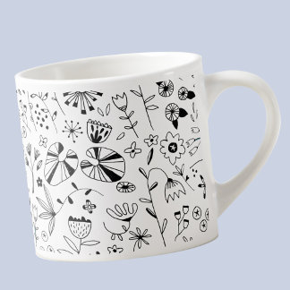 Vild - blomma, monokrom modern espressomugg