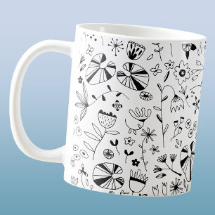 Vild - blomma, monokrom modern kaffemugg