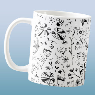 Vild - blomma, monokrom modern kaffemugg