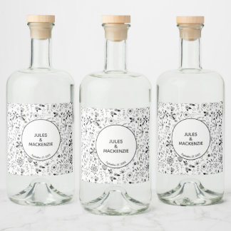 Vild - blomma, monokrom modern spritflaskor etikett