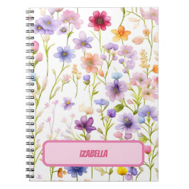 Vild Blomma Rosa Blå Vår Blommig Design Journal Anteckningsbok