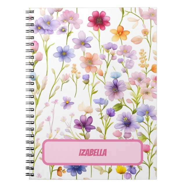 Vild Blomma Rosa Blå Vår Blommig Design Journal Anteckningsbok (Framsidan)