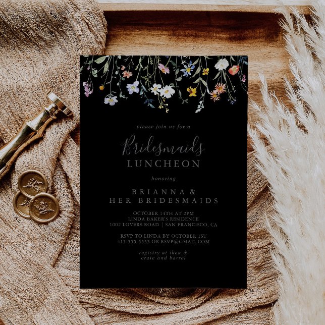 Vild Blommigt Black Bridesmaids Luncheon Shower Inbjudningar (Skapare uppladdad)