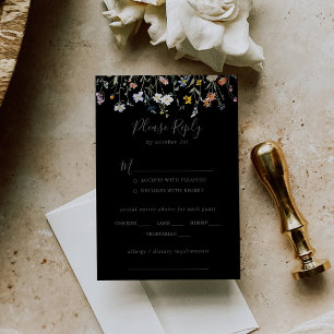 Vild Blommigt Black Bröllop Menu Choice OSA Kort