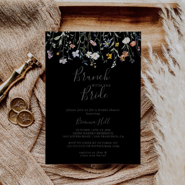 Vild Blommigt Black Brunch med Bride Shower Inbjudningar (Skapare uppladdad)