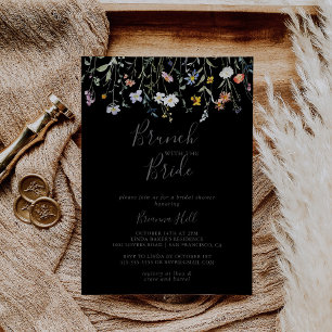 Vild Blommigt Black Brunch med Bride Shower Inbjudningar
