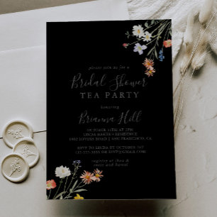Vild Blommigt Black Möhippa Tea Party Inbjudningar