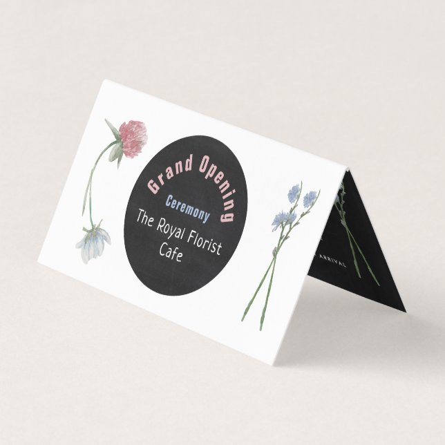 Vild Blommigt Chalkboard Grand Open Ceremony Card Visitkort (Framsida)