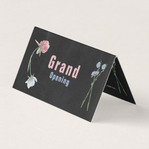 Vild Blommigt Chalkboard Grand Open Ceremony Card Visitkort