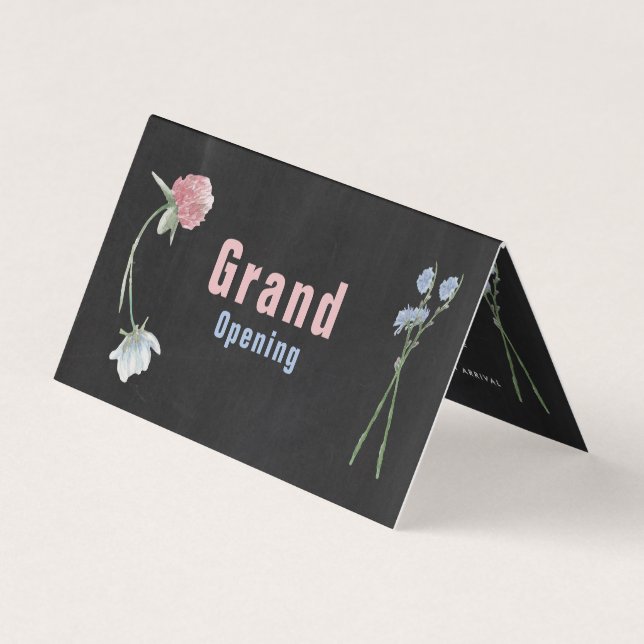 Vild Blommigt Chalkboard Grand Open Ceremony Card Visitkort (Framsida)