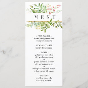 Vild Blommigt Grönt Foliage Bröllop Menu Meny