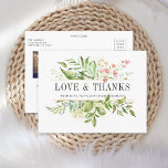 Vild Blommigt Grönt Foliage Bröllop Photo Tack Vykort<br><div class="desc">Ett vykort i Elegant bröllop Tack med vild  grönt blad med rosa blommor. Det kommer att bli perfekt för vår bröllop,  sommar-bröllop,  strandbröllop och liknande evenemang. Om du vill ha en mer avancerad anpassning av den här designen klickar du på knappen Anpassa ovan! Matchande objekt är också tillgängliga.</div>