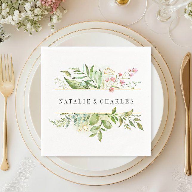 Vild Blommigt Grönt Foliage Personlig Bröllop Pappersservett (Skapare uppladdad)