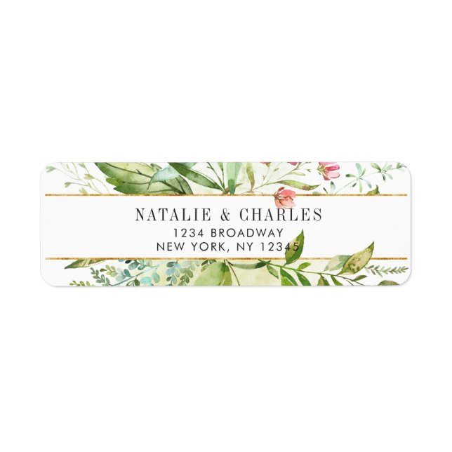 Vild Blommigt Grönt  Foliage Returadress Etikett (Framsidan)