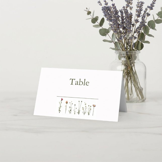 Vild Blommor bröllop bordsnummer Placeringskort (Wild flowers wedding table number place card.)