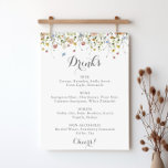 Vild Blommor Bröllop Drinks Menu Poster<br><div class="desc">Det här färgstarka holländska vilden blommor i bröllop-drycken är perfekt för ett orusbart bröllop. Utformningen har handmålad vattenfärg,  vacker rosa,  ,  blå,  marin,  gult,  lila och vild av grönt.</div>