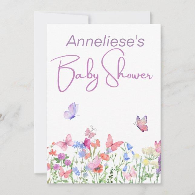Vild Blommor för babyskor Inbjudningar (Framsida)