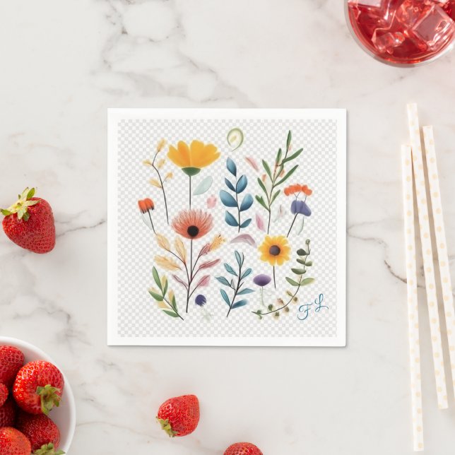 vild blommor gult röd pappersservett (Insitu)