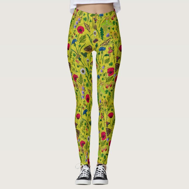 Vild blommor och månader på grönten leggings (Framsida)