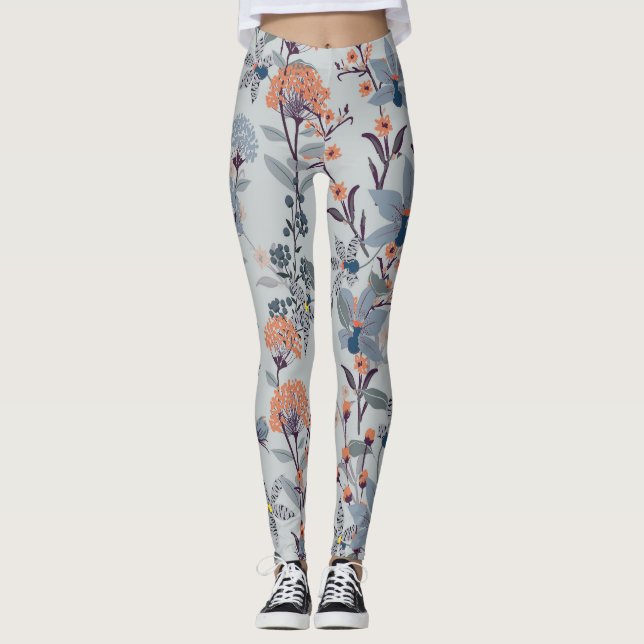 Vild blommor på blått, botaniskt mönster. leggings (Framsida)
