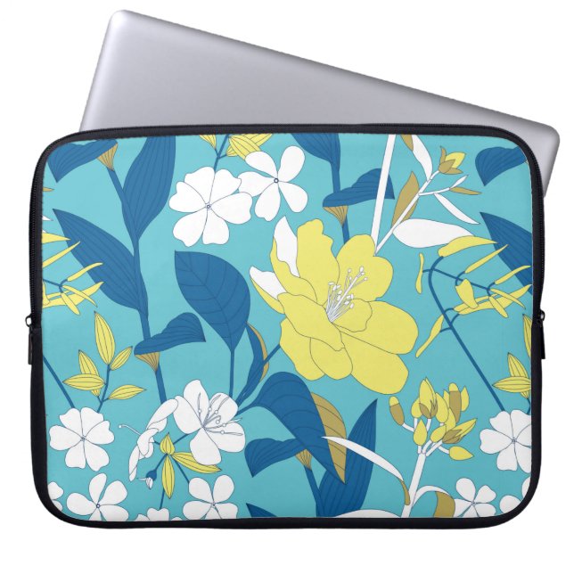 Vild blommor sömlös mönster på vit bakgrund  laptop fodral (Framsidan)