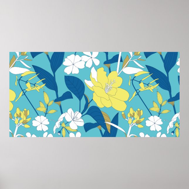 Vild blommor sömlös mönster på vit bakgrund poster (Framsidan)