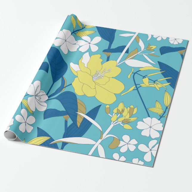 Vild blommor sömlös mönster på vit bakgrund  presentpapper (Utrullad)