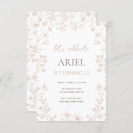 Vild blommor teckning söt blommigt 21:a födelsedag inbjudningar