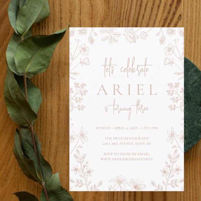 Vild blommor teckning söt blommigt Flickor födelse Inbjudningar (Skapare uppladdad)