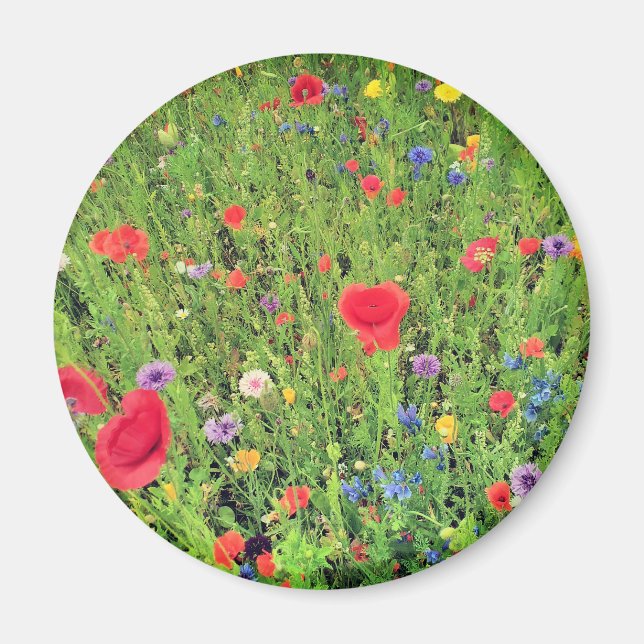Vild blommor Vår Photo 5,7 cm Round Magnet (Framsidan)