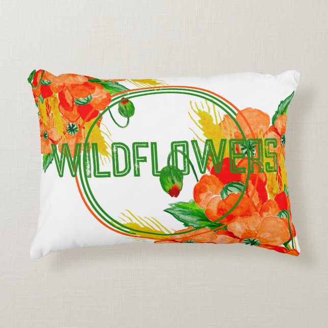 Vild blommor, vattenfärg prydnadskudde (Framsidan)