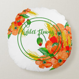 Vild blommor, vattenfärg rund kudde