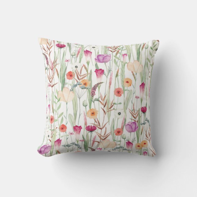 Vild Blommor Vattenfärg Sömlös design Kudde (Framsida)