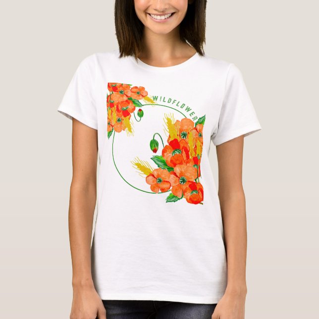 Vild blommor, vattenfärg t shirt (Framsida)