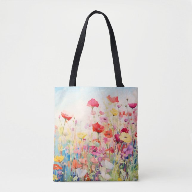 Vild Blompoppy Concept Abstrakt Colorful Art Tygkasse (Framsida)