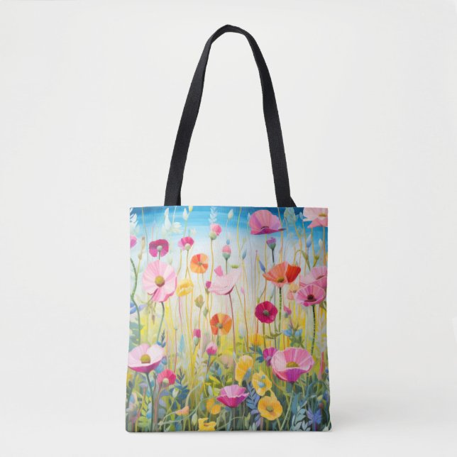 Vild Blompoppy Concept Abstrakt Colorful Art Tygkasse (Framsida)
