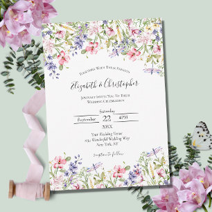 Vild blomst Rosa Gul Lila Boho Modern Bröllop Inbjudningar