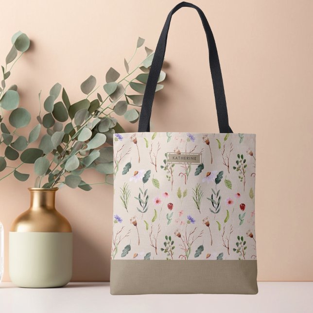 Vild blomster bohemisk elegans beige söt toteväska tygkasse (Skapare uppladdad)