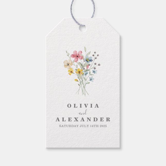 Vild blomster boho trädgård blommig presentetikett (Framsidan)