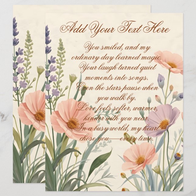 Vild blomster med anpassad text Scrapbookpapper (Fram/baksida)