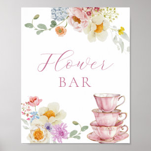 Vild blomster och rosa tekoppar Blomsterbar Poster
