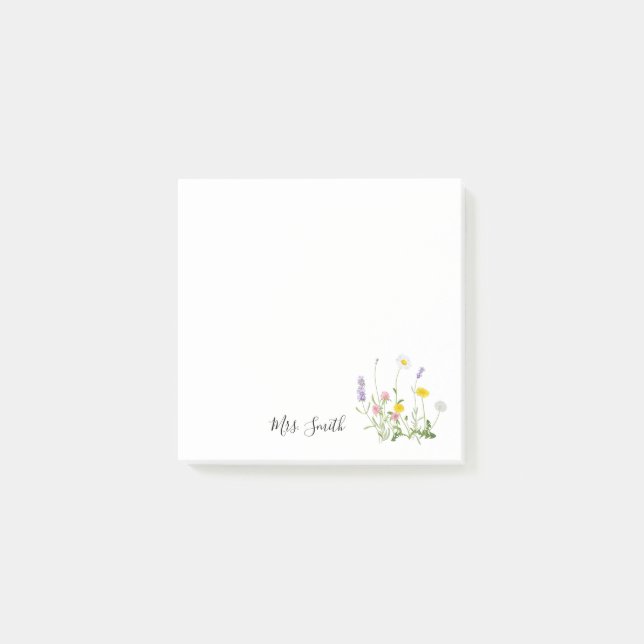 Vild blomsterbukett monogram lärare post-it block (Framsida)
